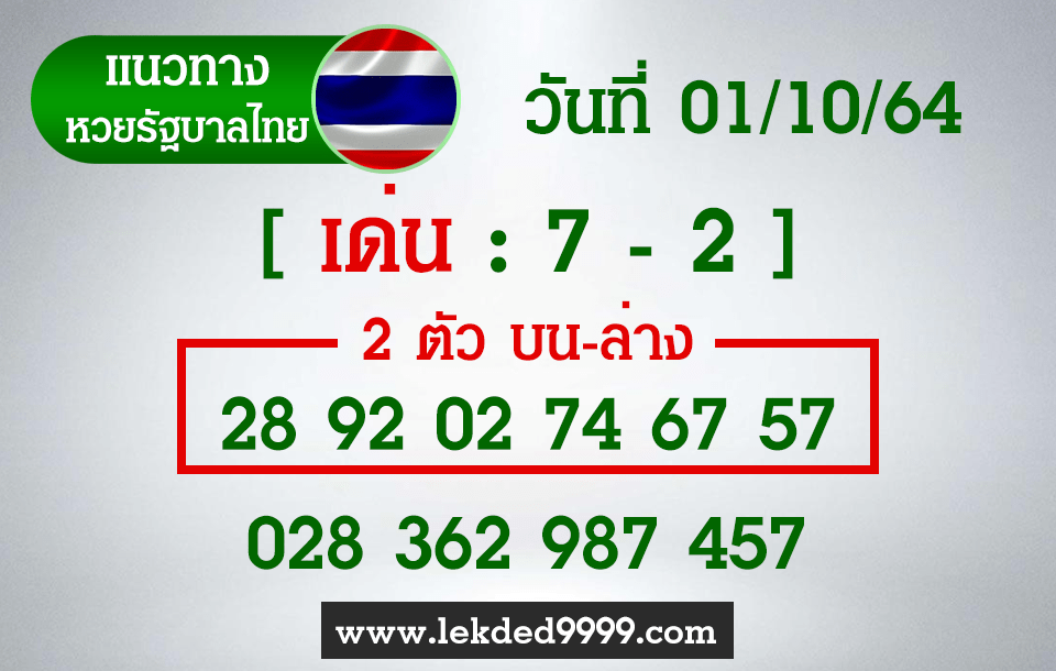 หวยไทยงวดนี้ หวยรัฐบาลไทย1-10-64