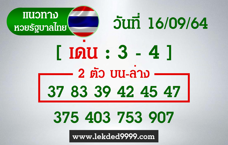 หวยไทยงวดนี้ หวยรัฐบาลไทย16-9-64