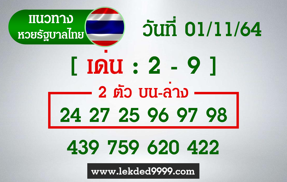 หวยไทยงวดนี้ หวยรัฐบาลไทย1-11-64