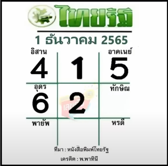 หวยหนังสือพิมพ์ หวยไทยรัฐ 1-12-65