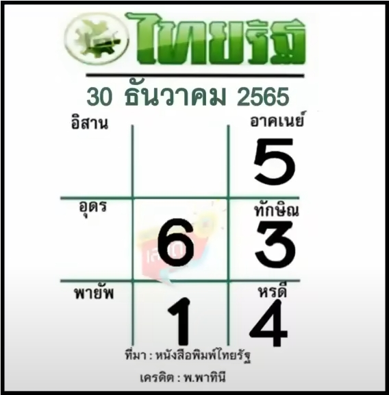 หวยหนังสือพิมพ์ หวยไทยรัฐ 30-12-65