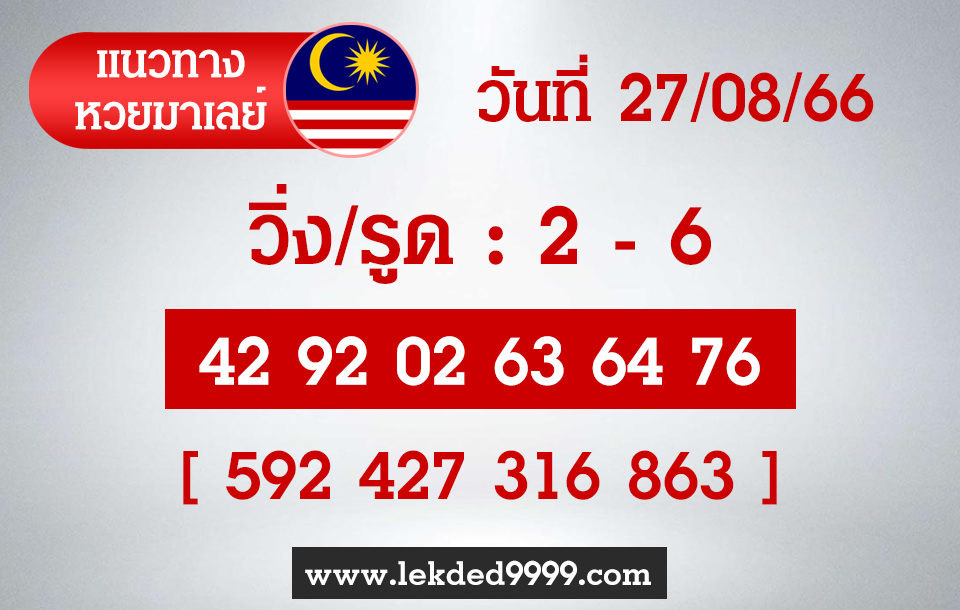 แนวทางหวยมาเลย์ 27-8-66