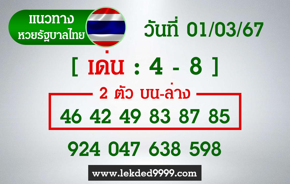 หวยรัฐไทย 1 มีนาคม 2567
