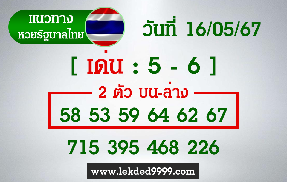 เลขเด็ด เลขธูป เลขแม่ 16 พฤษภาคม 2567